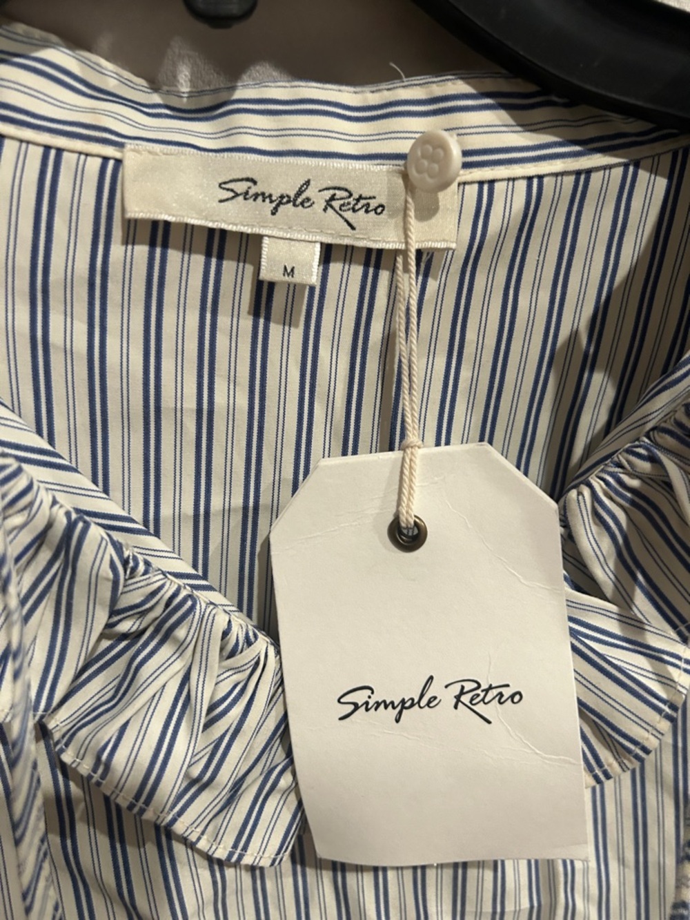 Simple Rite Blue & White Striped Ruffle Neck Blouse - Picture 3 of 7